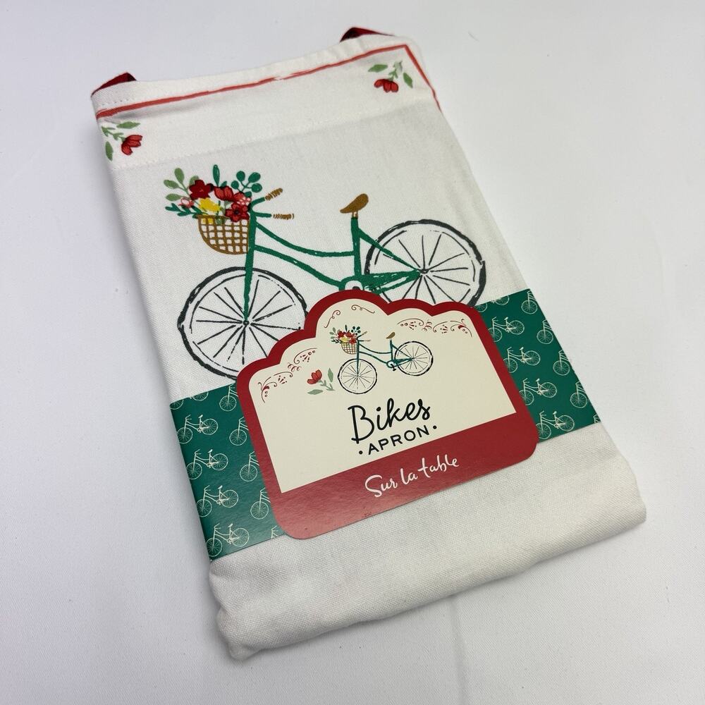Sur La Table Bikes Apron Floral Bicycle Kitchen Apron Cotton Adult NWT Gift